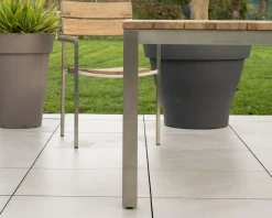 New Lot de 4 chaises de jardin empilables en teck et acier inoxydable "Melta" Chaise
