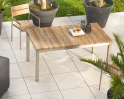 New Lot de 4 chaises de jardin empilables en teck et acier inoxydable "Melta" Chaise