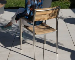 New Lot de 4 chaises de jardin empilables en teck et acier inoxydable