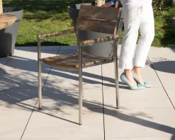 New Lot de 4 chaises de jardin empilables en teck et acier inoxydable