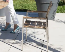 New Lot de 4 chaises de jardin empilables en teck et acier inoxydable