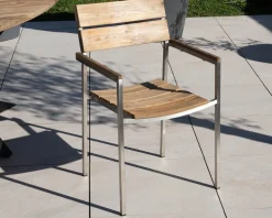New Lot de 4 chaises de jardin empilables en teck et acier inoxydable