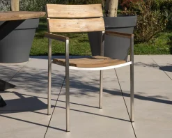 New Lot de 4 chaises de jardin empilables en teck et acier inoxydable