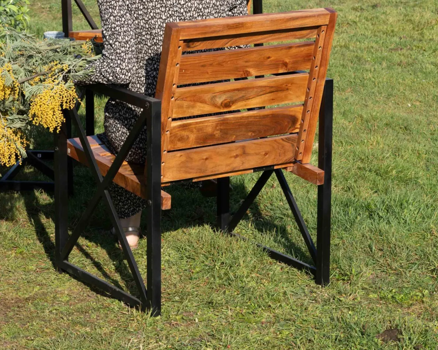 Clearance Lot de 2 chaises de jardin en bois et métal "Gardénia" Fauteuil De Jardin
