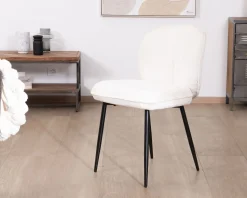 Online Lot de 2 chaises de repas confort style scandinave "Kinsac" en tissu bouclette blanc Chaise