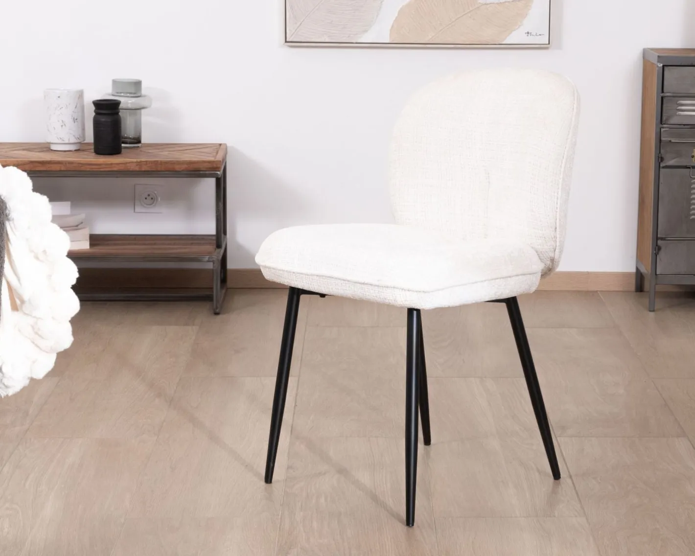 Online Lot de 2 chaises de repas confort style scandinave "Kinsac" en tissu bouclette blanc Chaise