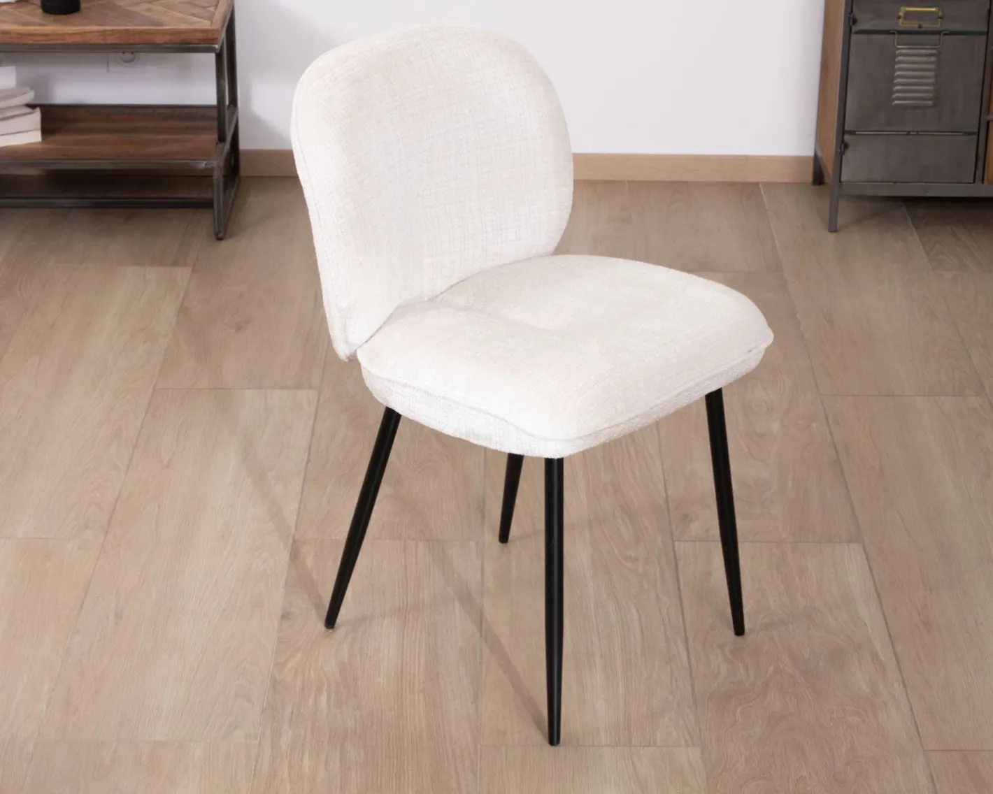 Online Lot de 2 chaises de repas confort style scandinave "Kinsac" en tissu bouclette blanc Chaise