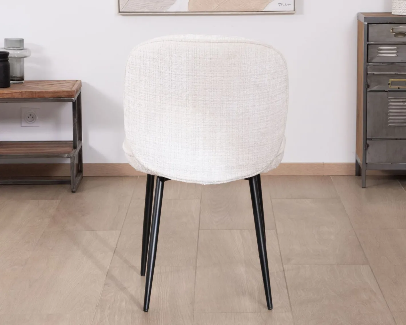 Online Lot de 2 chaises de repas confort style scandinave "Kinsac" en tissu bouclette blanc Chaise
