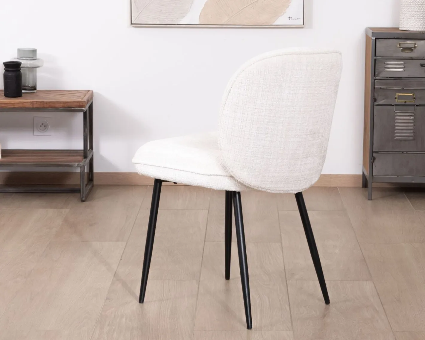 Online Lot de 2 chaises de repas confort style scandinave "Kinsac" en tissu bouclette blanc Chaise