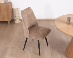 Discount Lot de 2 chaises de repas contemporaines matelassées en tissu bouclette grège "Ondine" Chaise