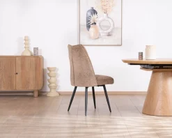 Discount Lot de 2 chaises de repas contemporaines matelassées en tissu bouclette grège "Ondine" Chaise