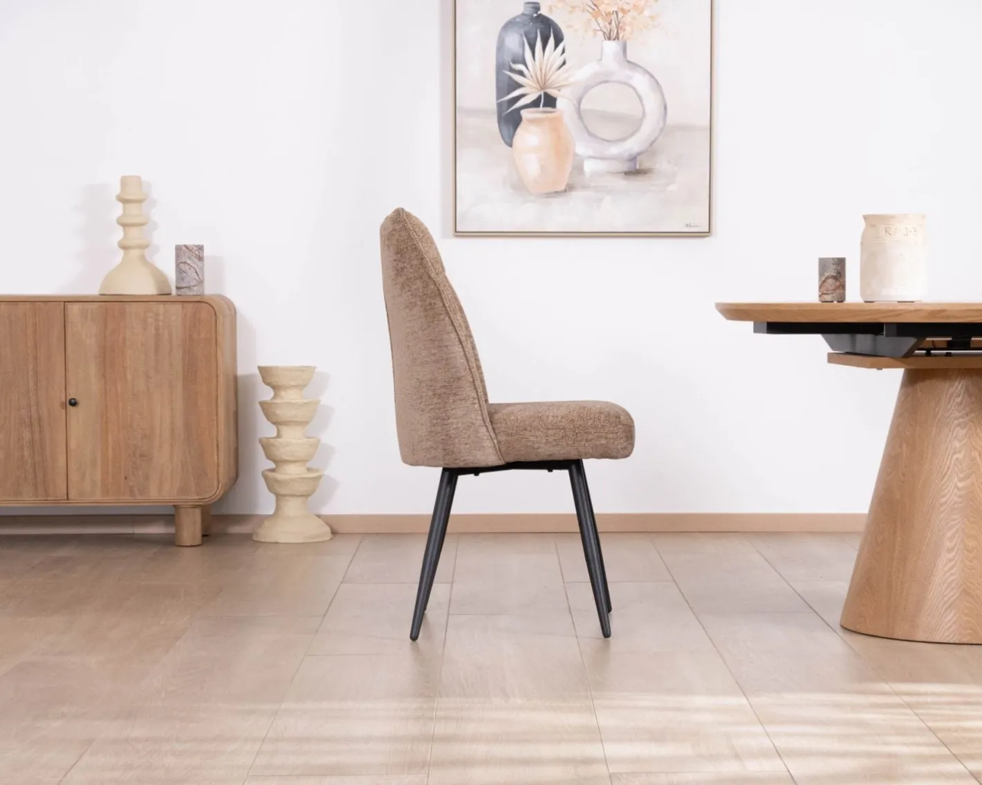 Discount Lot de 2 chaises de repas contemporaines matelassées en tissu bouclette grège "Ondine" Chaise