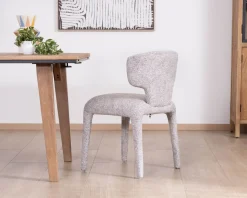 New Lot de 2 chaises de repas contemporaines “Milano” en tissu chiné gris clair à habillage intégral Chaise