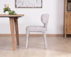 New Lot de 2 chaises de repas contemporaines “Milano” en tissu chiné gris clair à habillage intégral Chaise