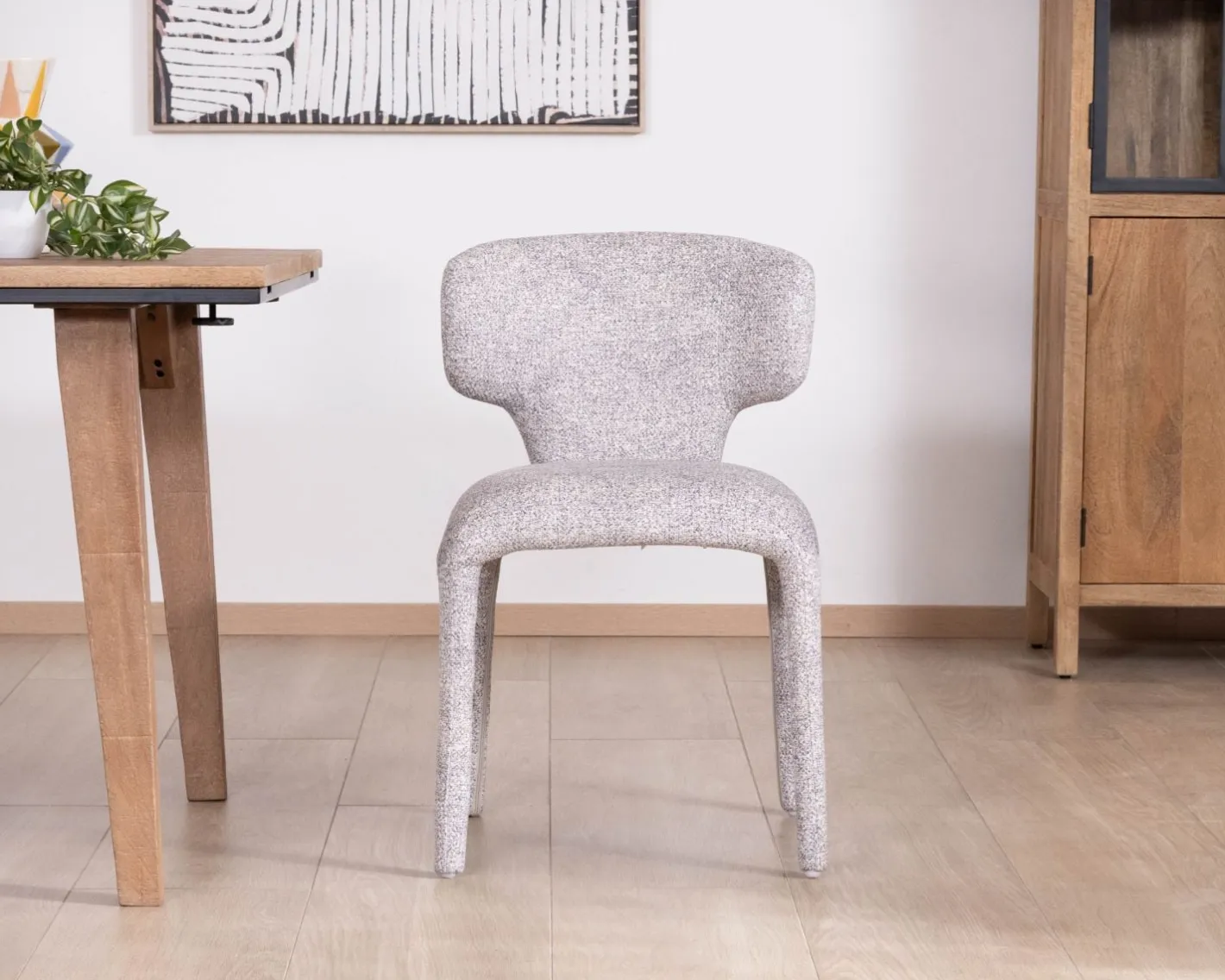 New Lot de 2 chaises de repas contemporaines “Milano” en tissu chiné gris clair à habillage intégral Chaise