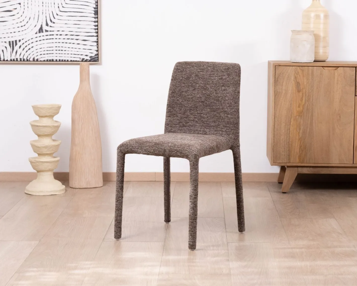 Online Lot de 4 chaises de repas contemporaines en tissu cacao tramé “Otto” revêtement intégral et lignes épurées Chaise