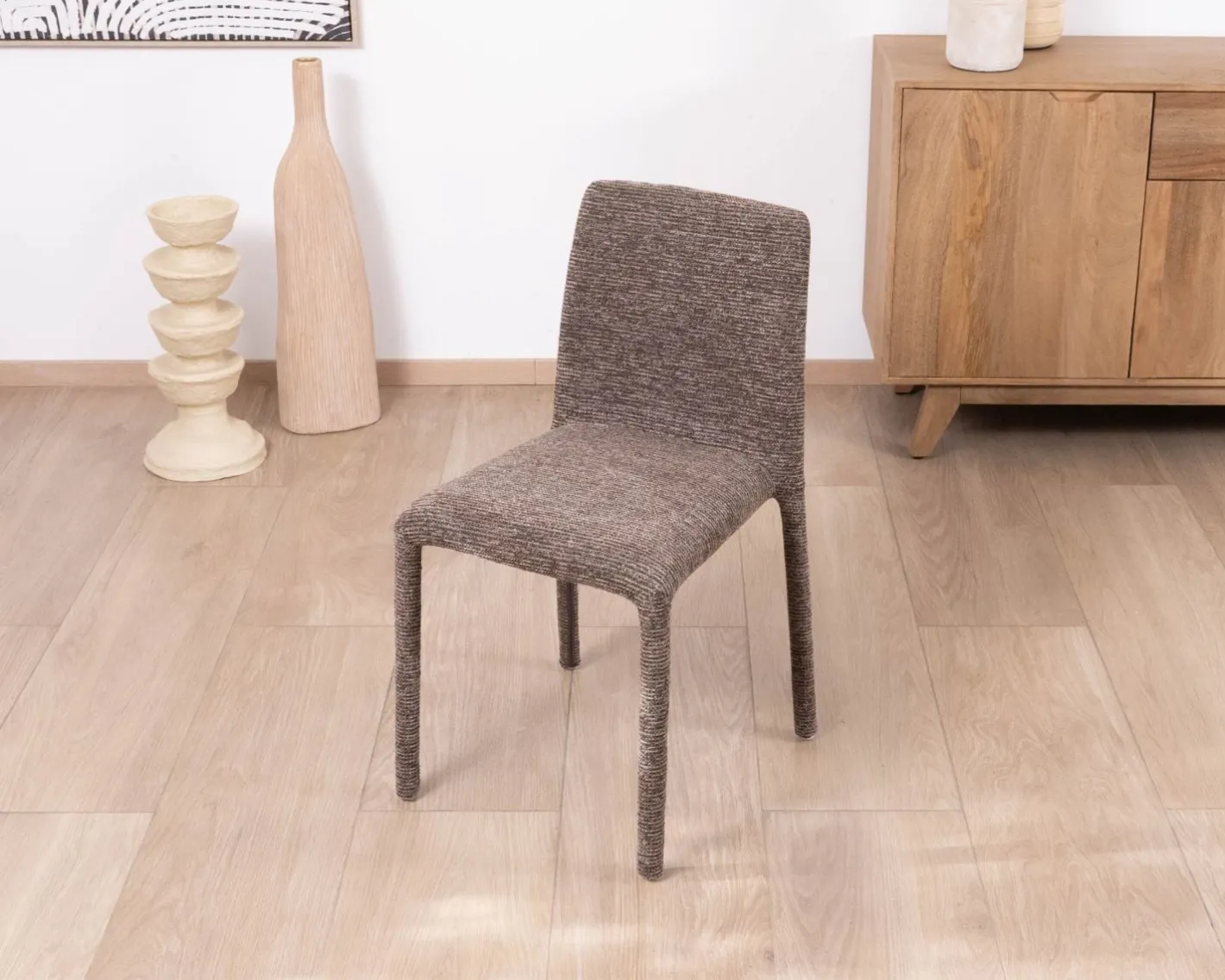 Online Lot de 4 chaises de repas contemporaines en tissu cacao tramé “Otto” revêtement intégral et lignes épurées Chaise