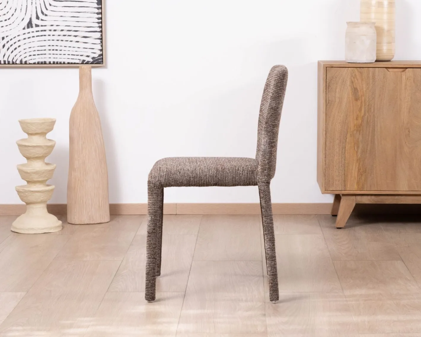 Online Lot de 4 chaises de repas contemporaines en tissu cacao tramé “Otto” revêtement intégral et lignes épurées Chaise