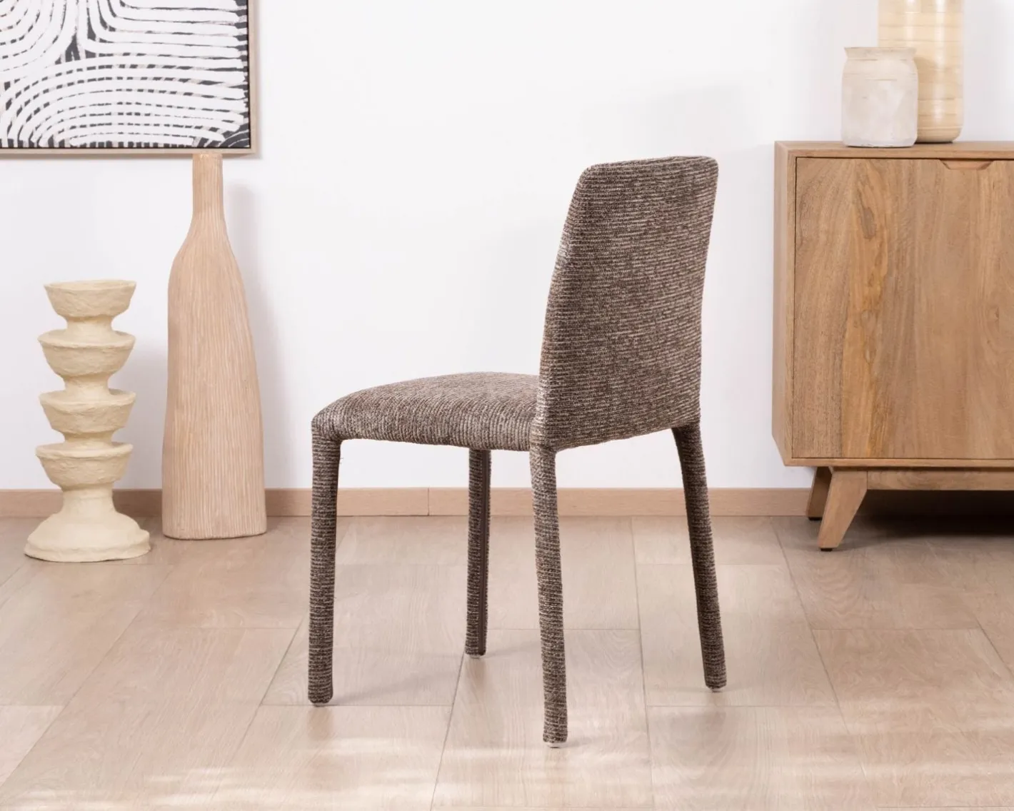 Online Lot de 4 chaises de repas contemporaines en tissu cacao tramé “Otto” revêtement intégral et lignes épurées Chaise