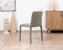 Hot Lot de 4 chaises de repas contemporaines “Otto” revêtement textile intégral en tissu vert sauge chiné Chaise