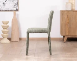 Hot Lot de 4 chaises de repas contemporaines “Otto” revêtement textile intégral en tissu vert sauge chiné Chaise