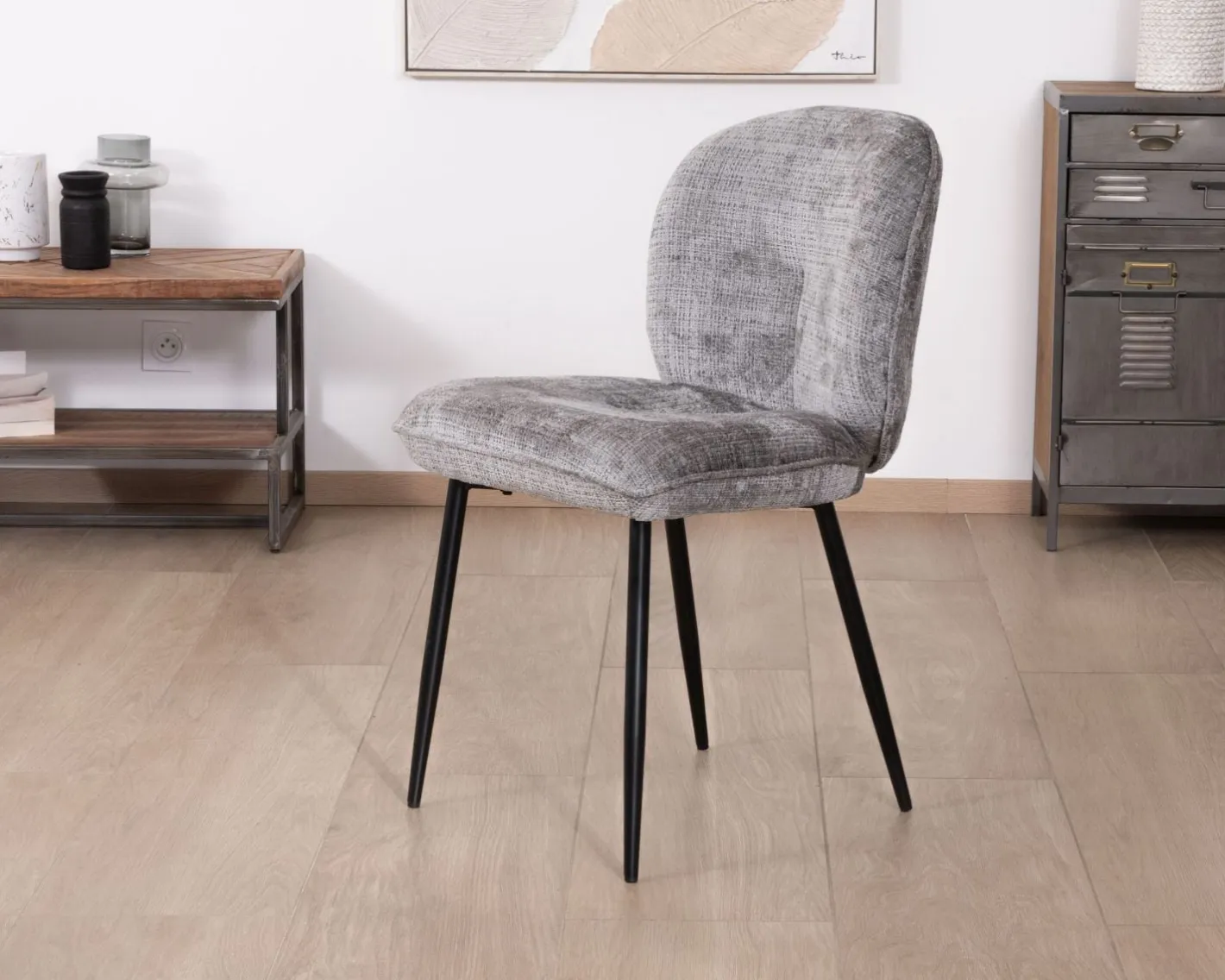 Online Lot de 2 chaises de repas contemporaines en tissu bouclette gris ultra doux "Kinsac" Chaise