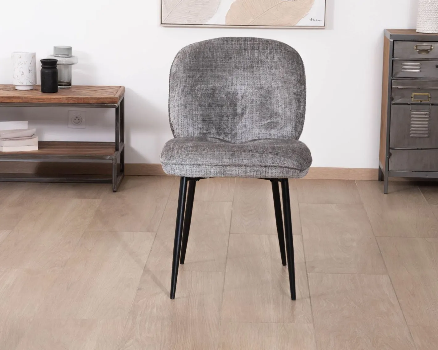 Online Lot de 2 chaises de repas contemporaines en tissu bouclette gris ultra doux "Kinsac" Chaise
