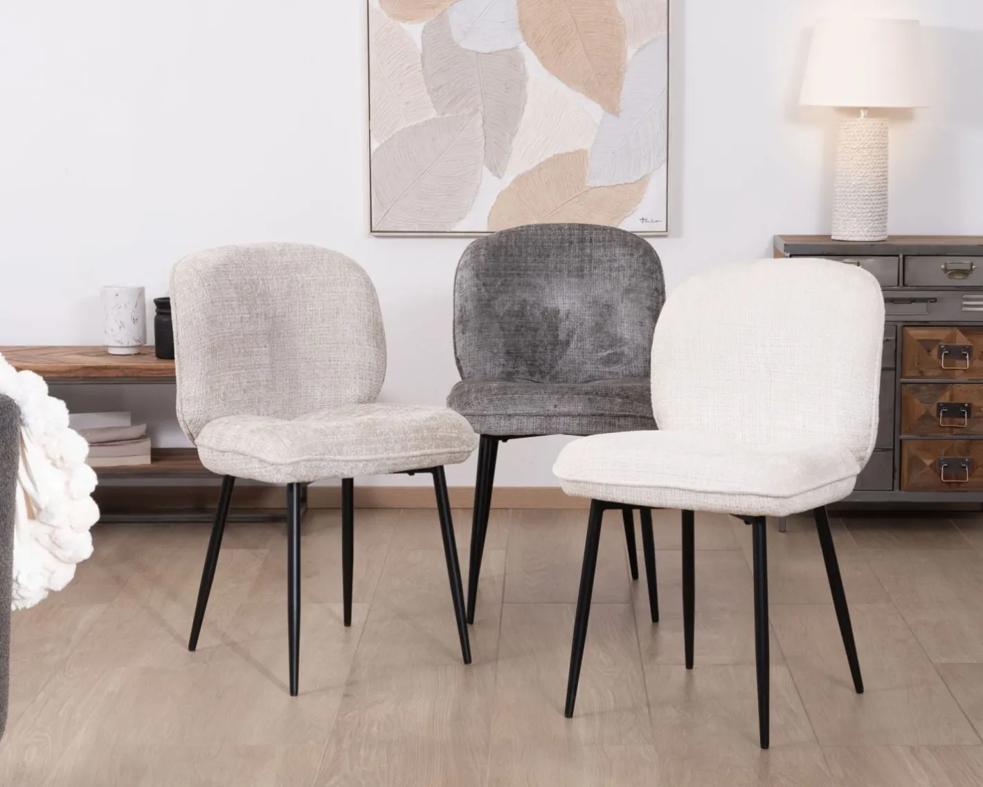 Online Lot de 2 chaises de repas contemporaines en tissu bouclette gris ultra doux "Kinsac" Chaise