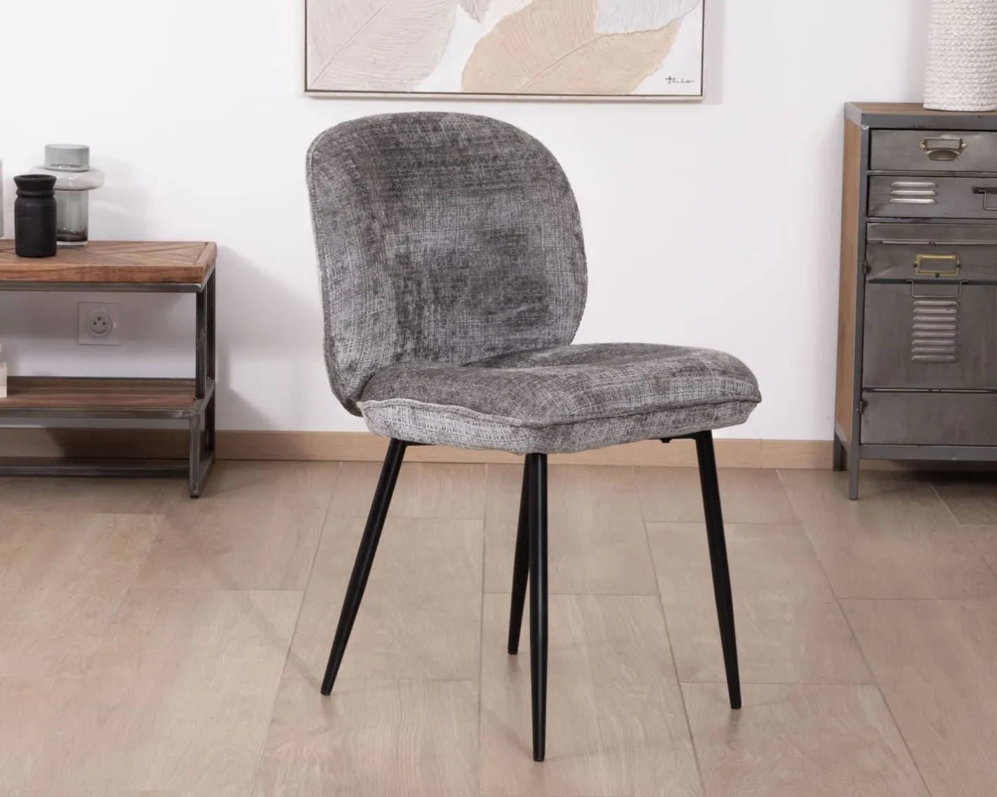 Online Lot de 2 chaises de repas contemporaines en tissu bouclette gris ultra doux "Kinsac" Chaise