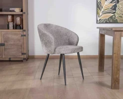 Hot Lot de 2 chaises de repas design en tissu gris clair et pieds métal noirs