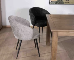 Hot Lot de 2 chaises de repas design en tissu gris clair et pieds métal noirs