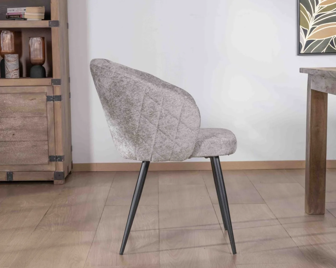 Hot Lot de 2 chaises de repas design en tissu gris clair et pieds métal noirs "Kandy" Chaise