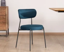 Outlet Lot de 2 chaises de repas design minimaliste en tissu bleu et pieds métal