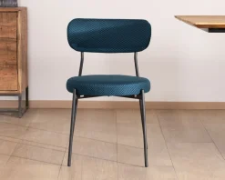 Outlet Lot de 2 chaises de repas design minimaliste en tissu bleu et pieds métal