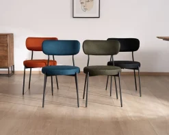 Outlet Lot de 2 chaises de repas design minimaliste en tissu bleu et pieds métal