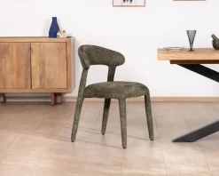 Sale Lot de 2 chaises de repas design recouvrement total en tissu bouclettes kaki