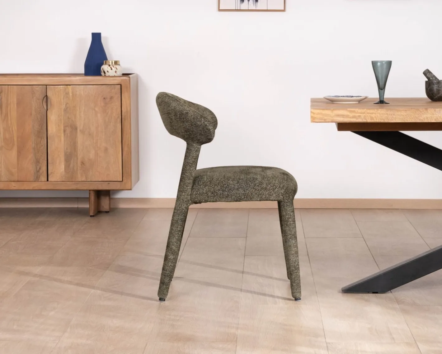 Sale Lot de 2 chaises de repas design recouvrement total en tissu bouclettes kaki "Amarello" Chaise
