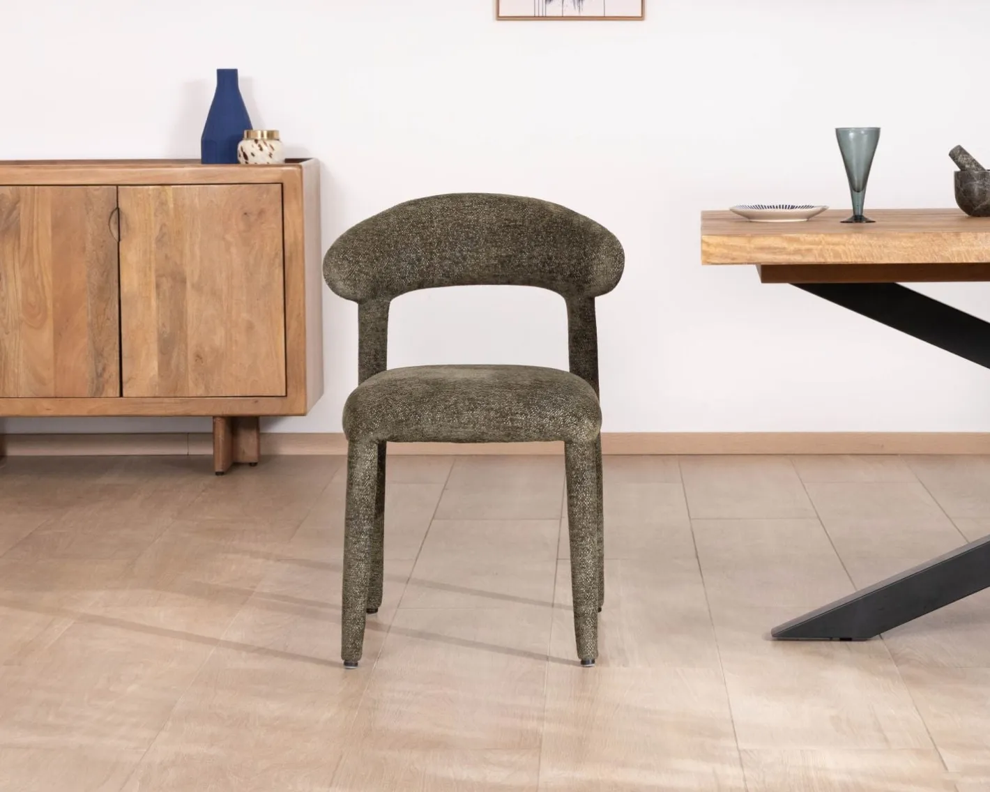 Sale Lot de 2 chaises de repas design recouvrement total en tissu bouclettes kaki "Amarello" Chaise