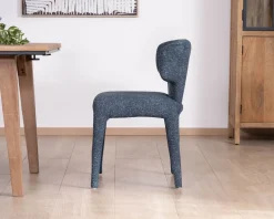 Sale Lot de 2 chaises de repas design sculptural en tissu bleu foncé