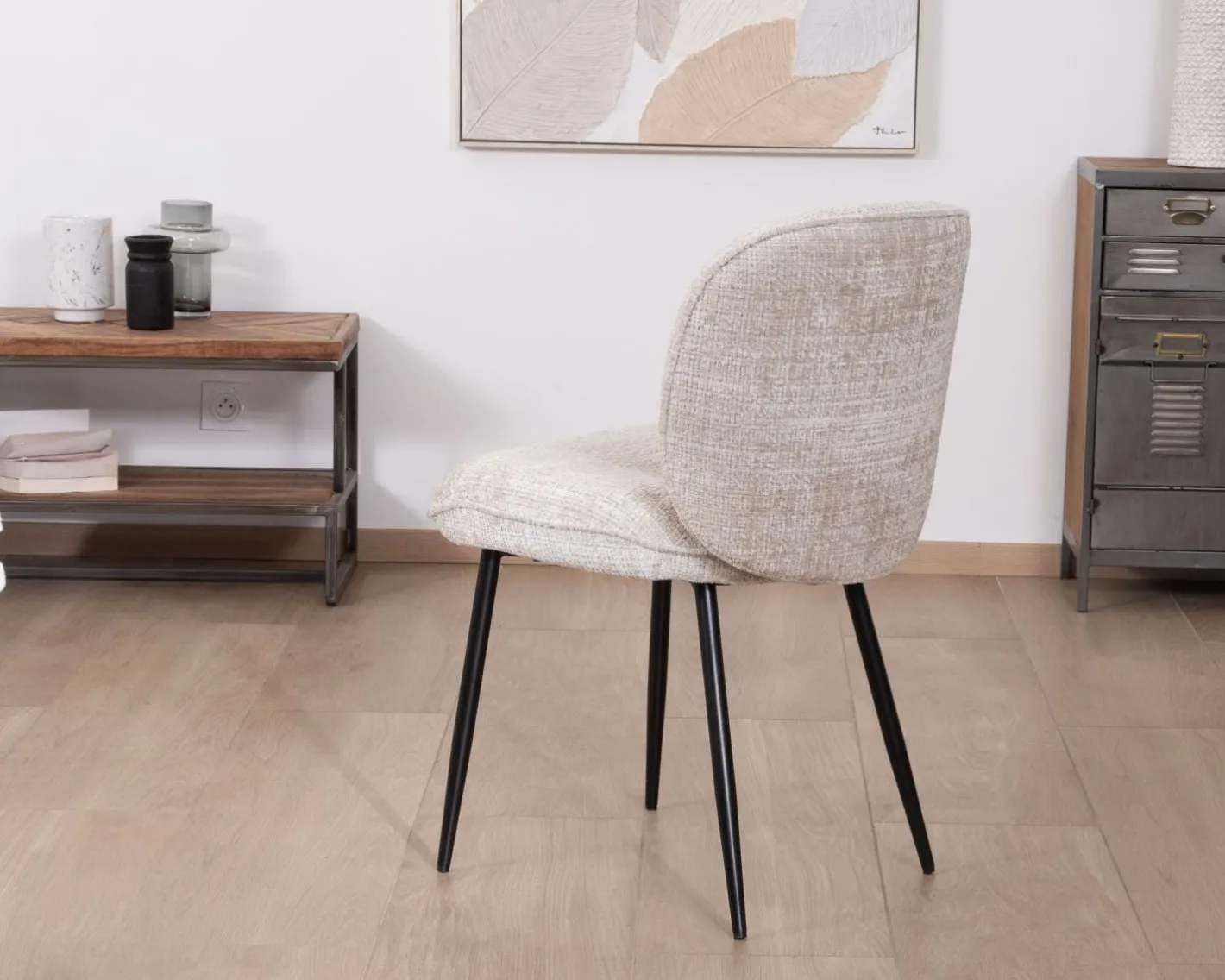 Lot de 2 chaises de repas design arrondi en tissu bouclette gris beige "Kinsac" Chaise