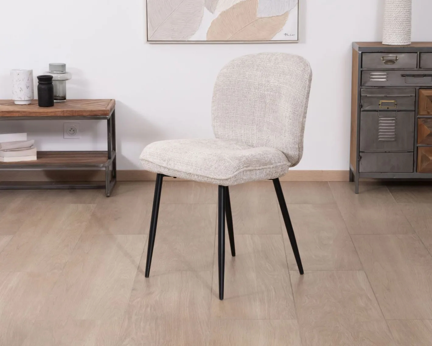 Lot de 2 chaises de repas design arrondi en tissu bouclette gris beige "Kinsac" Chaise