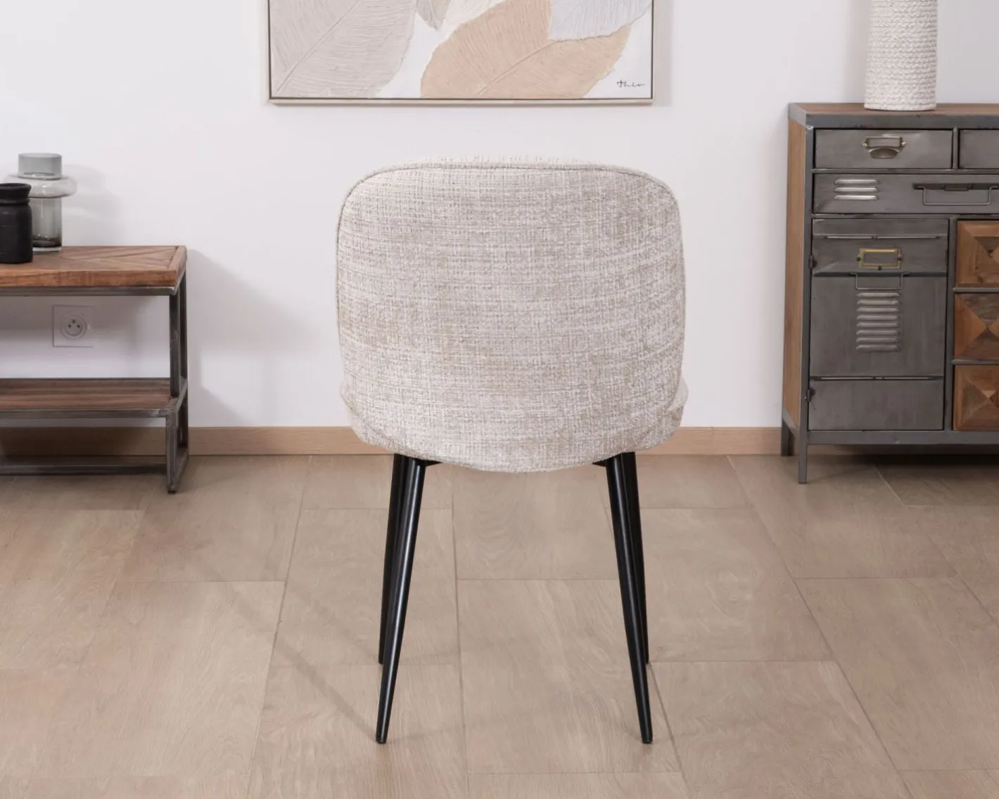 Lot de 2 chaises de repas design arrondi en tissu bouclette gris beige "Kinsac" Chaise