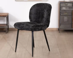 Best Lot de 2 chaises de repas design arrondi en tissu noir et pieds métal 