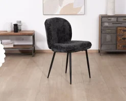 Best Lot de 2 chaises de repas design arrondi en tissu noir et pieds métal 