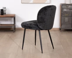 Best Lot de 2 chaises de repas design arrondi en tissu noir et pieds métal 