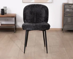 Best Lot de 2 chaises de repas design arrondi en tissu noir et pieds métal 