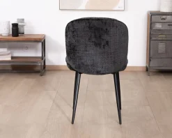 Best Lot de 2 chaises de repas design arrondi en tissu noir et pieds métal 
