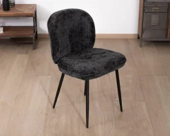 Best Lot de 2 chaises de repas design arrondi en tissu noir et pieds métal 