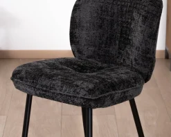Best Lot de 2 chaises de repas design arrondi en tissu noir et pieds métal 