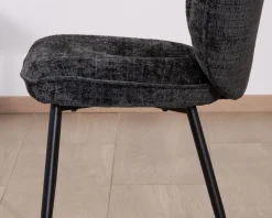 Best Lot de 2 chaises de repas design arrondi en tissu noir et pieds métal 